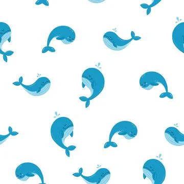 The pattern is a kind blue whale in delicate blue colors. Three different whales Stock Illustration
