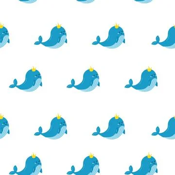 The pattern is a kind blue whale in delicate blue colors. One whale with a Stock Illustration