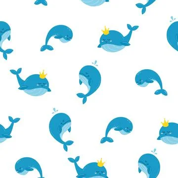 The pattern is a kind blue whale in delicate blue colors. Three different whales Stock Illustration