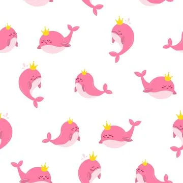 The pattern is a kind pink whale in delicate pink colors. Three different whales Stock Illustration