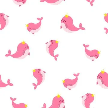 The pattern is a kind pink whale in delicate pink colors. One whale with a Stock Illustration