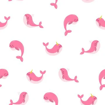 The pattern is a kind pink whale in delicate pink colors. Three different whales Stock Illustration