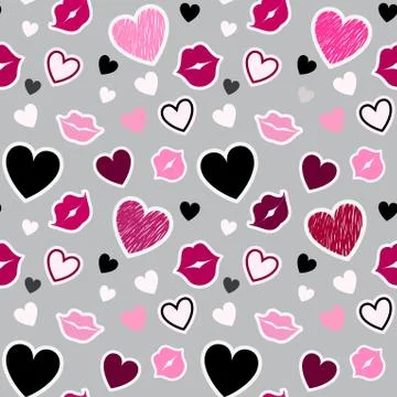 Pattern with kisses and hearts Stock Illustration
