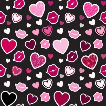Pattern with kisses and hearts Stock Illustration
