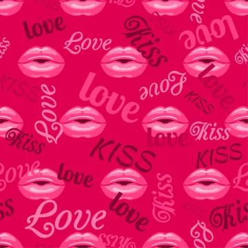 Pattern with kissing lips and type Stock Illustration