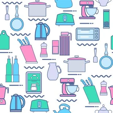 Pattern with kitchen appliances and Kitchenware Stock Illustration