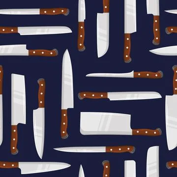 Pattern with kitchen knives on a dark background Stockillustratie