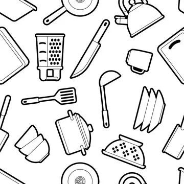 Pattern with kitchen utensils. Cooking tools for restaurant. イラスト素材
