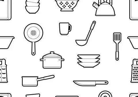 Pattern with kitchen utensils. Cooking tools for restaurant. Stock Illustration