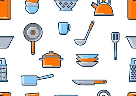 Pattern with kitchen utensils. Cooking tools for restaurant. Illustrazione stock