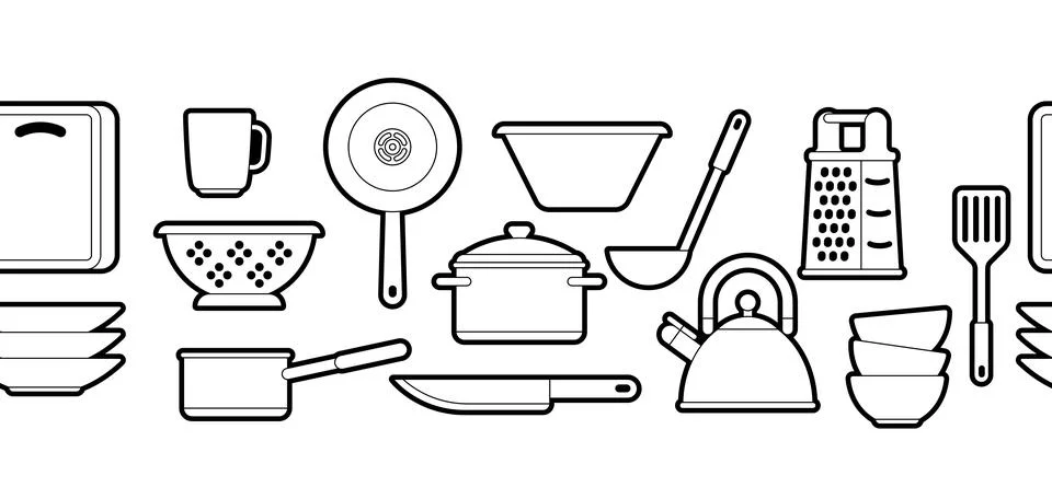 Pattern with kitchen utensils. Cooking tools for restaurant. Illustrazione stock