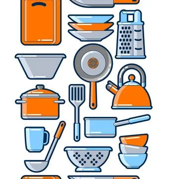 Pattern with kitchen utensils. Cooking tools for restaurant. イラスト素材
