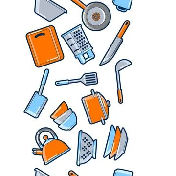 Pattern with kitchen utensils. Cooking tools for restaurant. Illustrazione stock