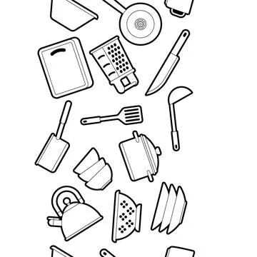 Pattern with kitchen utensils. Cooking tools for restaurant. Stock Illustration