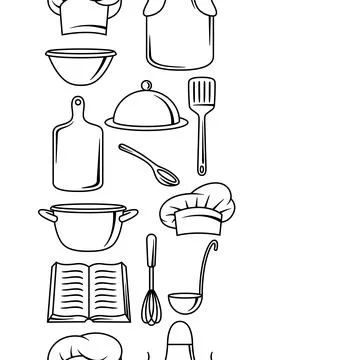 Pattern with kitchen utensils. Cooking tools for home and restaurant. Stock Illustration