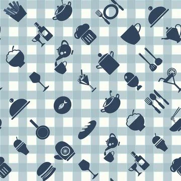 Pattern of kitchenware and restaurant utensils Stock Illustration