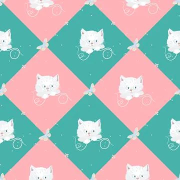 Pattern with kittens and butterflies Stock Illustration