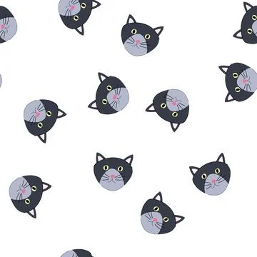 Pattern kitty cat face cartoon vector Stock Illustration