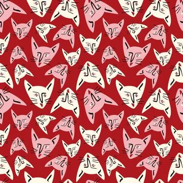 Pattern with kitty with a lovely face. Freaky comic cat face Illustrazione stock