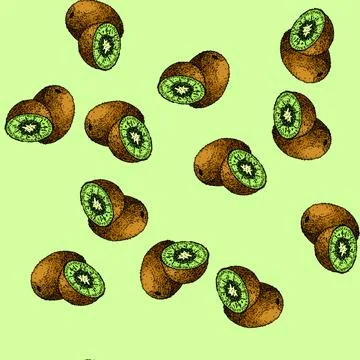 Pattern kiwi fresh fruit sketch hand drawn Stock Illustration