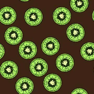 Pattern kiwi slice fruit sketch hand drawn Stock Illustration