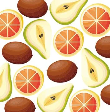 Pattern of kiwi with slice orange and pear 스톡 일러스트