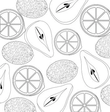 Pattern of kiwi with slice orange and pear Stock Illustration