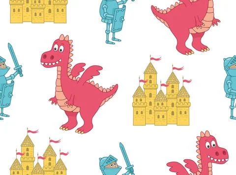 Pattern with Knight and Dragon Stock Illustration