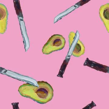 The pattern of knives and avocado. Illustrazione stock