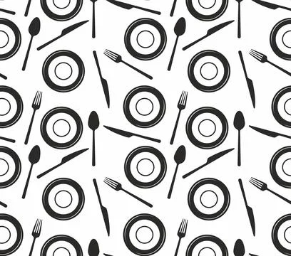 Pattern with knives, forks, spoons and plates Stock Illustration