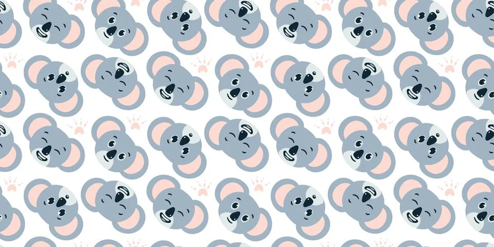 Pattern Koalas Head in different facial expressions. Seamless background faces Illustrazione stock