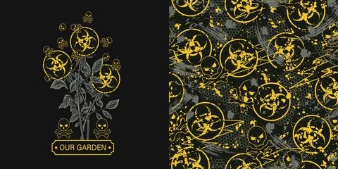 Pattern, label with biological hazard symbol Stock Illustration