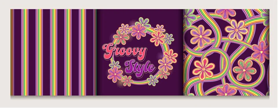 Pattern, label with chamomile, psychedelic stripes Stock Illustration