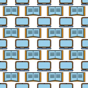 A pattern of a laptop and a book for the design of distance learning or work Stock Illustration