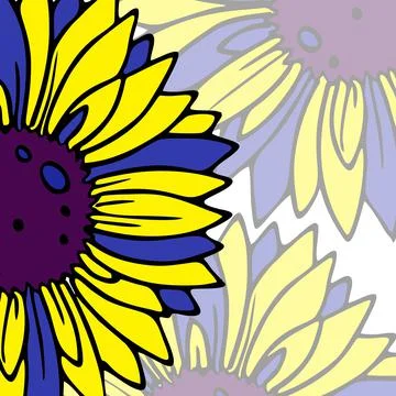 Pattern with large blue-yellow graphic sunflower flowers, postcard Stock Illustration