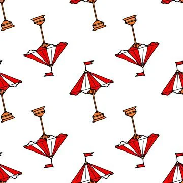 The pattern of a large red umbrella.Seamless pattern of hand-drawn doodles in Stock Illustration