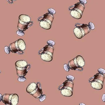 Pattern latte coffee glass sketch hand drawn black Stock-Illustration