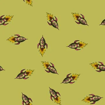 Pattern launch rocket sketch hand drawn Stock Illustration