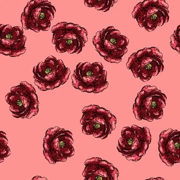 Pattern leaf camellia sketch hand drawn Illustrazione stock