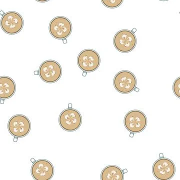 Pattern leaf latte art coffee cartoon vector Illustrazione stock