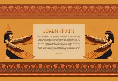 Pattern leaflets in Egyptian style with an illustration of the goddess of Stock Illustration
