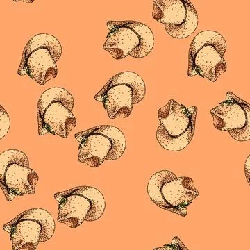 Pattern leather cowboy hat sketch hand drawn black Stock Illustration
