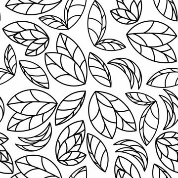 Pattern leaves black line, hand art leaves on white Stock Illustration