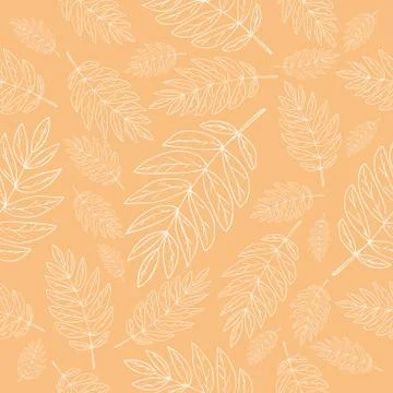 Pattern leaves branch white line sketch on gently cream background Stock Illustration