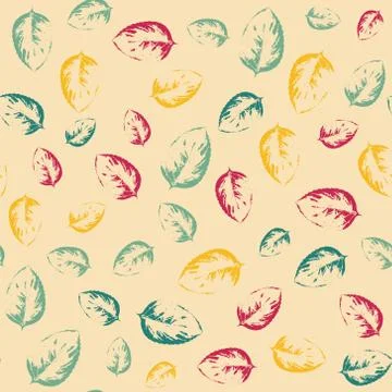 Pattern with leaves on bright yellow background Stock Illustration