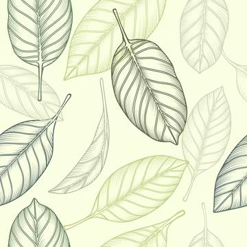 Pattern of leaves, green adn yellow background Stock Illustration