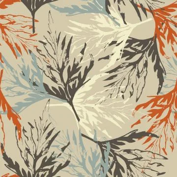Pattern with leaves on pale brown background Stock Illustration