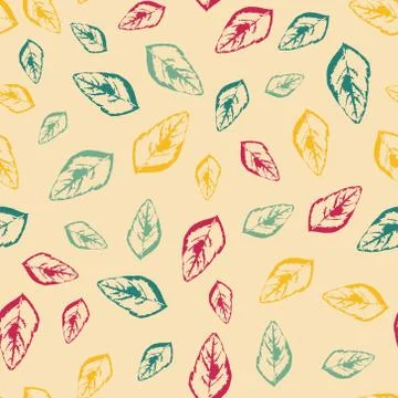 Pattern with leaves on pale yellow background Stock Illustration