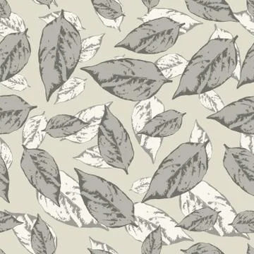 Pattern with leaves in pastel on gray background Stock Illustration