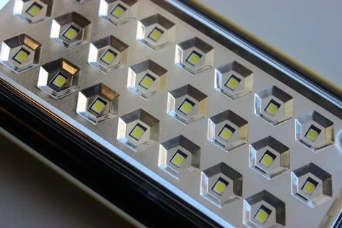 Pattern of LED light diodes in a rows on mirror panel for backlight closeup Stock Photos